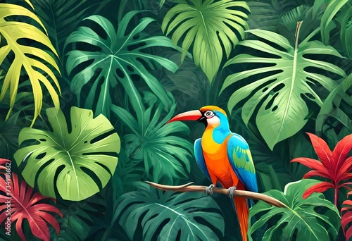 Beautiful wallpaper frame of toucan on a branch.