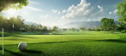 Serene Golf Course Landscape at Sunrise. Generative ai