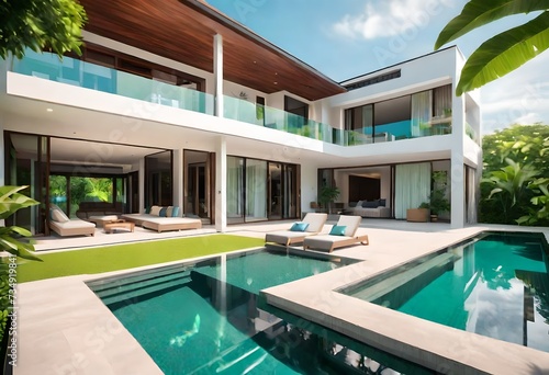 Beautiful luxury house with swimming pool. © sarmad