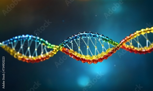 Glistening DNA Strand in Vivid Colors AI Generated. A close-up view highlights the intricate structure and radiant hues.