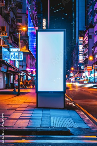Urban Street with Blank Advertising Billboard at Day and Night. Generative ai