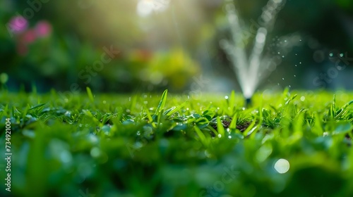 Efficient Irrigation System in Lush Garden. Generative ai