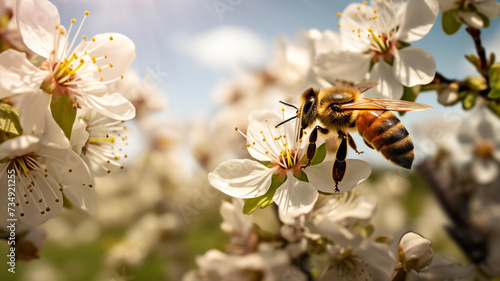 bee on spring beautiful landscape background