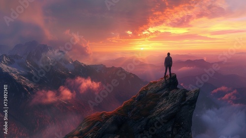 A person standing on a mountaintop at sunrise, feeling a sense of awe and wonder at the beauty of the world, inspired by the promise of a new day
