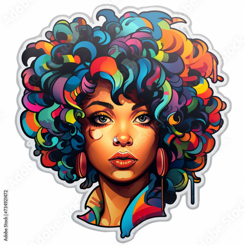 Colourful vector art of a black woman picture with trendy hair.