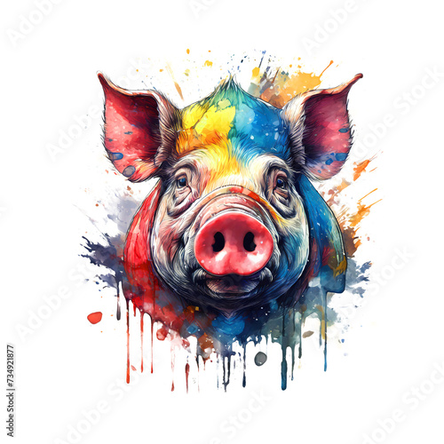 Painting of pig head on a clean background, Png for Sublimation Printing, Farm animals, Illustration, Generative AI.