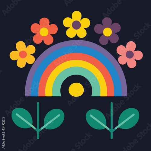simple various flowers and rainbow vector illustration flat design