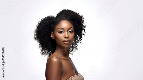 portrait of young black woman posing on white background