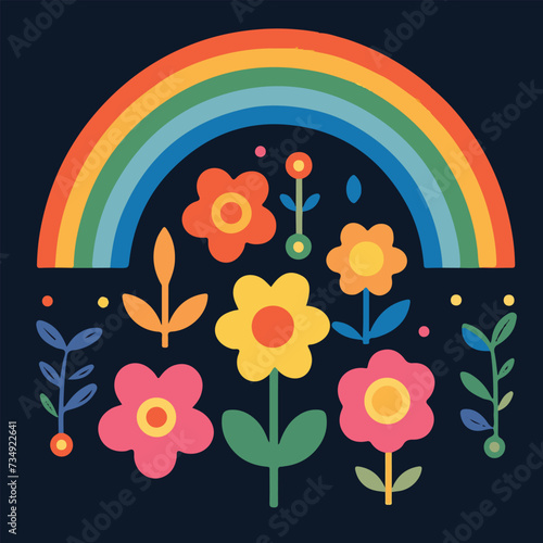simple various flowers and rainbow vector illustration flat design