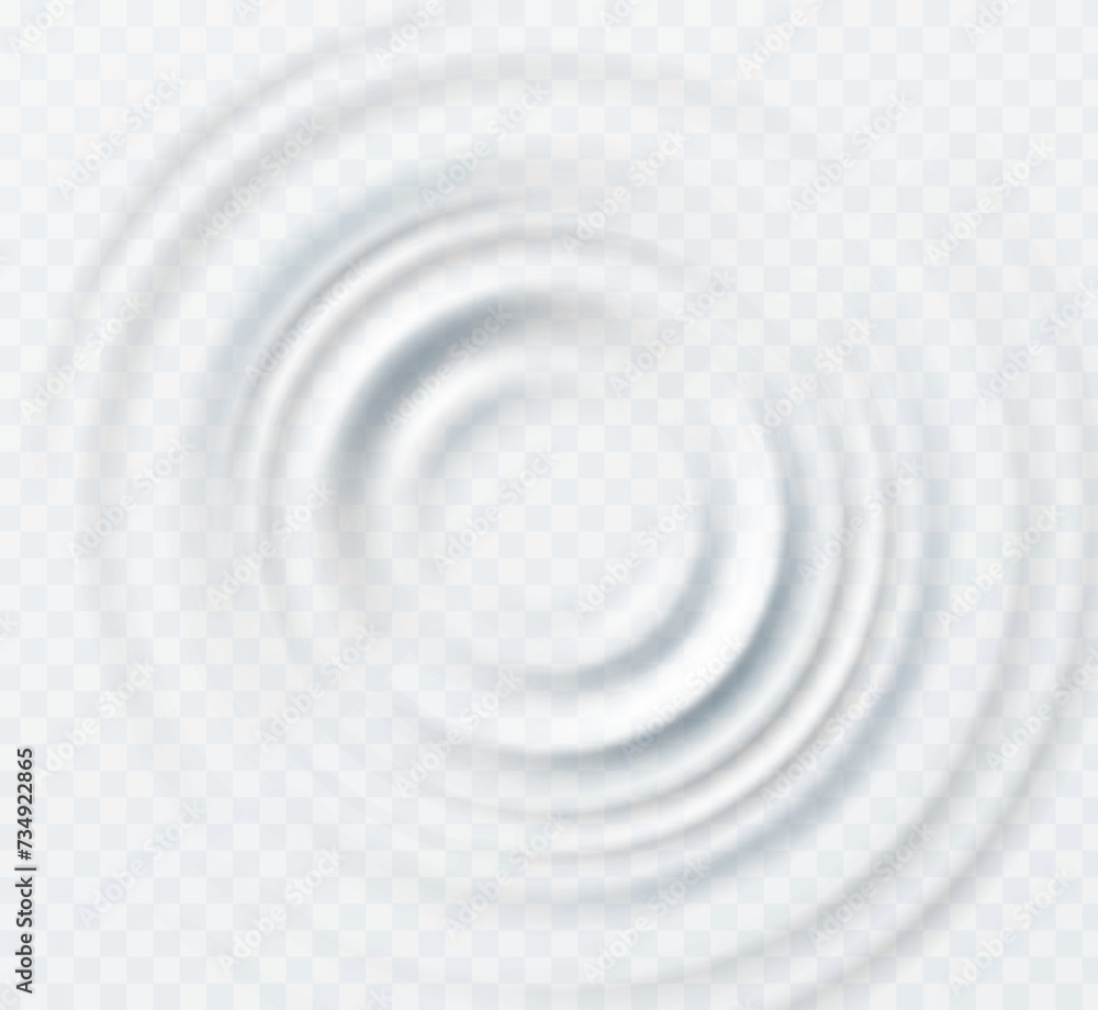 Fototapeta premium Ripple, splash water waves surface from drop isolated on transparent background. White sound impact effect top view. Vector circle liquid shampoo, cream or gel swirl round texture template