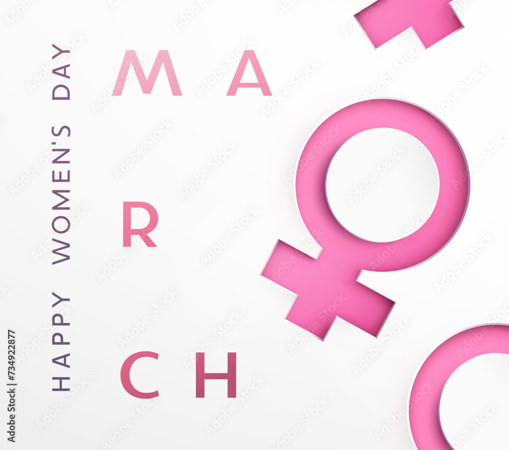Women's Day greeting card or banner with woman 3d pink cutout paper female symbosl. Vector 8 March international holiday template for poster, cover, label Women's Day greeting card or banner with woman 3d pink cutout paper female symbosl. Vector 8 March international holiday template for poster, cover, label
