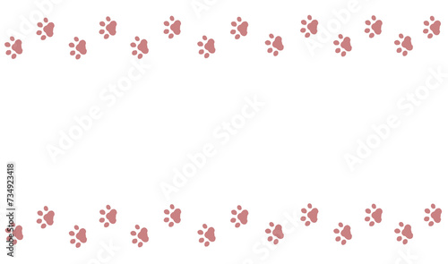 動物の足跡　肉球　フレーム　背景素材　飾り枠　シンプル　シルエット　白バック　透過　横長 photo