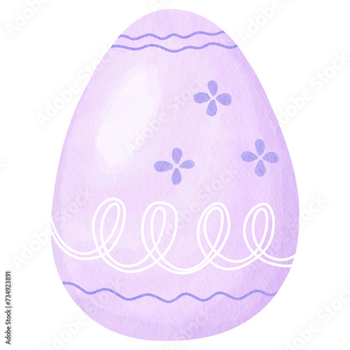 Easter egg hand drawn watercolor illustration decorated with doodle line and flower in pastel color