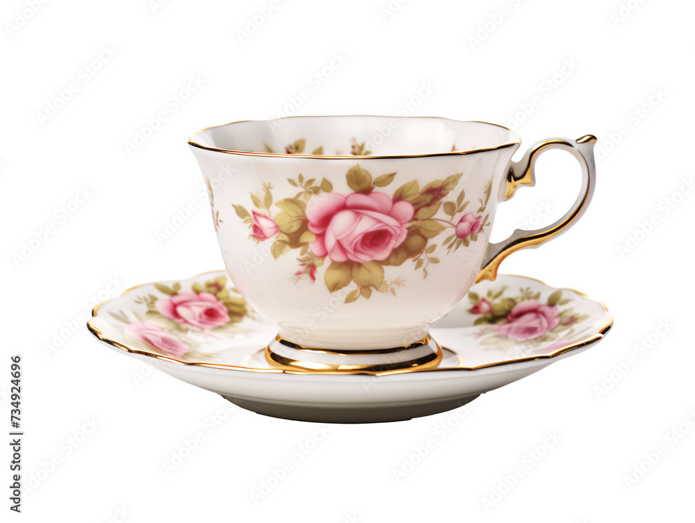 a teacup and saucer with a floral design a teacup and saucer with a floral design