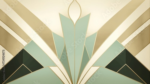 Generative AI, Green and golden luxury art deco style background, geometric abstract wallpaper