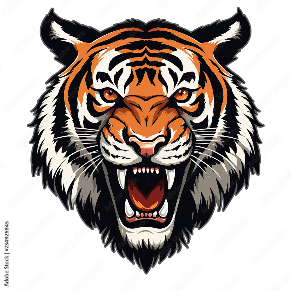 Tiger face design on a clean background, Png for Sublimation Printing, Wild Animals, Illustration, Generative AI.