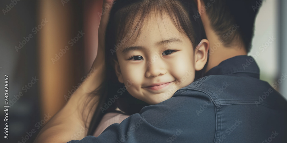 Loving Asian Father Embraces His Joyful Young Daughter With Affection Loving Asian Father Embraces His Joyful Young Daughter With Affection