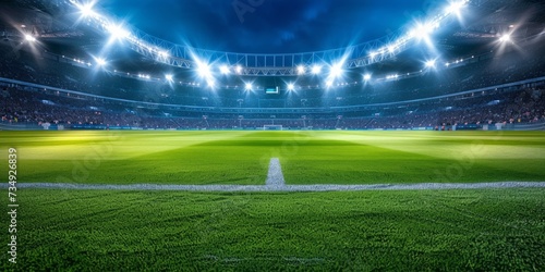 Vibrant Soccer Match In A Spectacularly Lit Stadium With Impeccable Turf