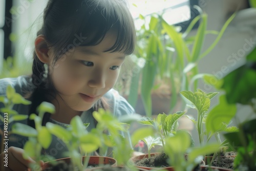 Young Girl Of Asian Descent Nurturing And Caring For Her Plants