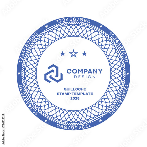 Seal design for a document company, guilloche elements, vector