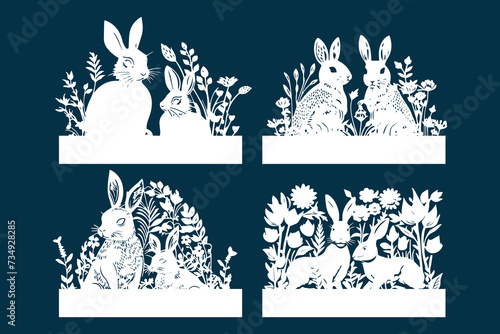 Cute Floral Easter bunny rabbit Silhouette. Design Files for Cricut and Laser Cut