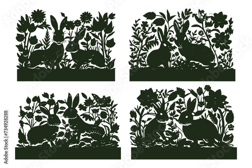 Cute Floral Easter bunny rabbit Silhouette. Design Files for Cricut and Laser Cut