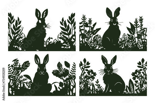Cute Floral Easter bunny rabbit Silhouette. Design Files for Cricut and Laser Cut
