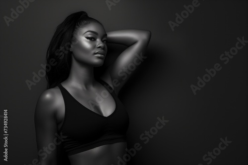 Empowered Black Model Promoting Feminine Wellness And Self-Care In Dramatic Studio Setting