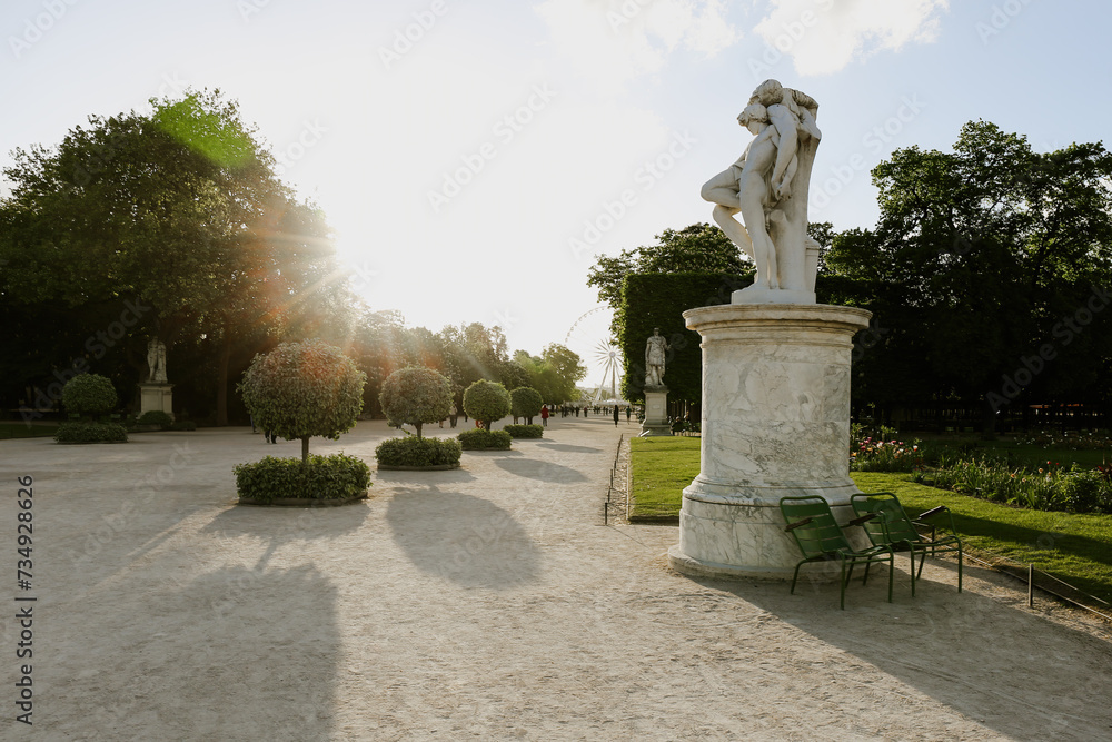 Tuileries Garden in Paris at sunset