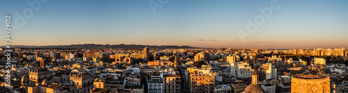 Panoramic view of Valencia city from Valencia Cathedral roof in the sunset in Spain 