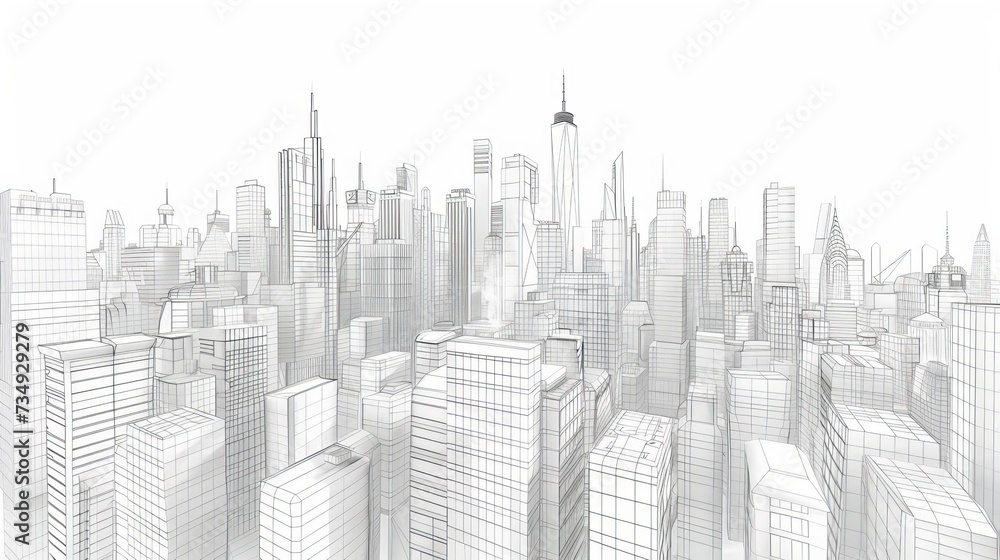 line from skyscrapers during construction. City skyline. 3d illustration