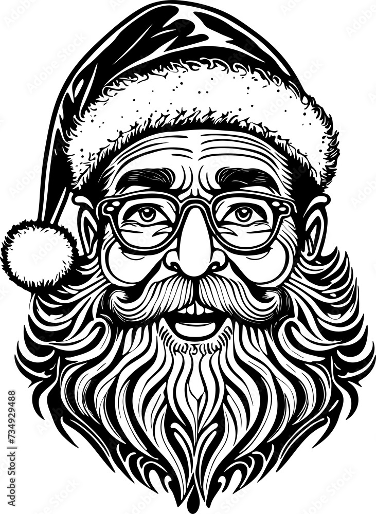 Santa Face Line Art Illustration