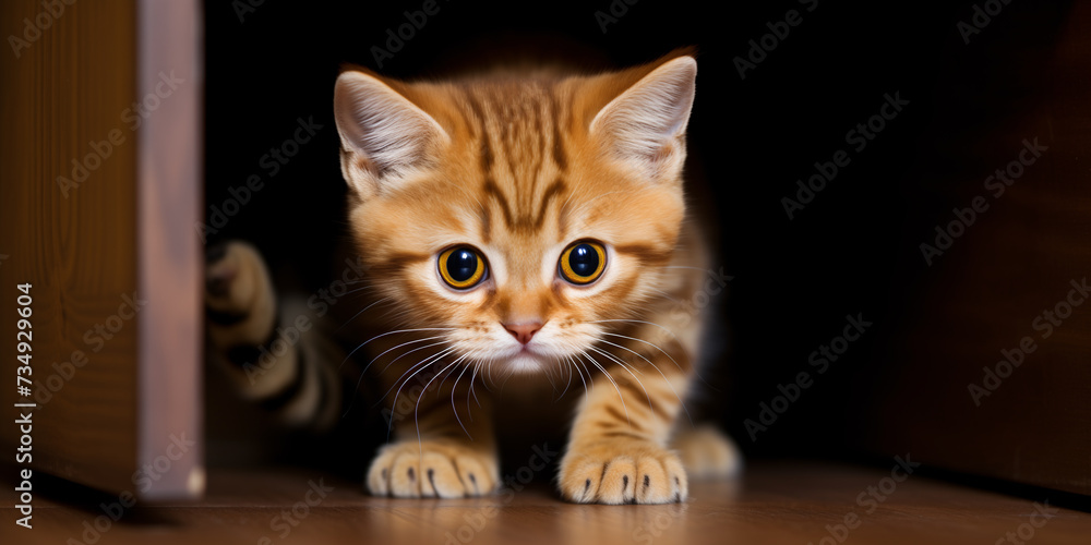 Red tabby kitten in the room