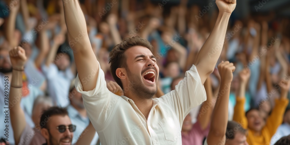 Energetic Crowd Joins Young Man In Ecstatic Celebration During Cricket Match