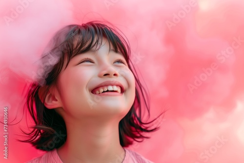 Joyful Asian Girl Radiating Happiness In Cheerful Pink Attire