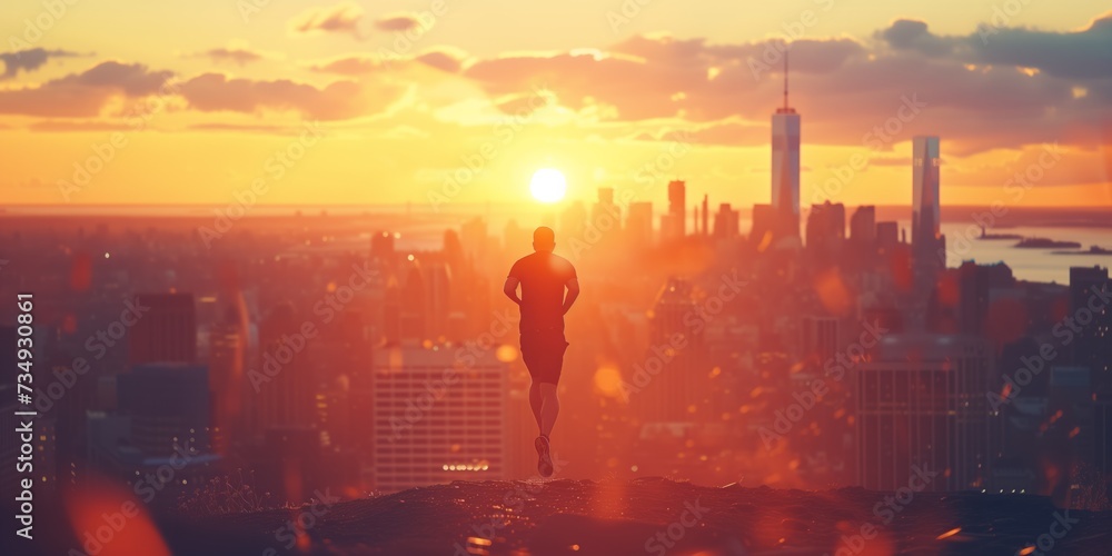 Man Sprints Joyously Through Cityscape At Sunset, Showcasing His Athletic Prowess