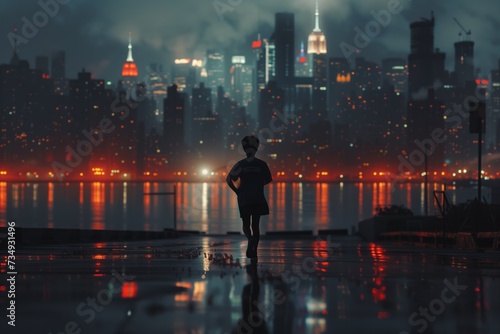 The Enigmatic Solo Runner: Illuminating The Night Time Cityscape