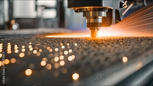 CNC Laser cutting of metal, modern industrial technology photo