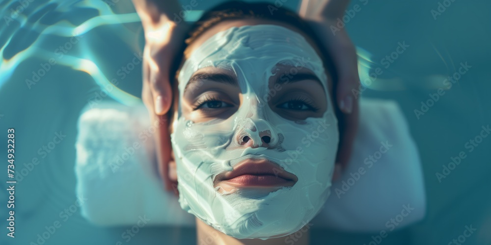 Spa Salon Experience: Woman Receiving Facial Treatment With Peel-Off Mask Spa Salon Experience: Woman Receiving Facial Treatment With Peel-Off Mask