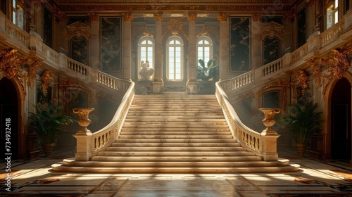 Grand Staircase in a Classical Museum: A majestic staircase within a classical museum, featuring intricate architectural details and a sense of grandeur © Nico