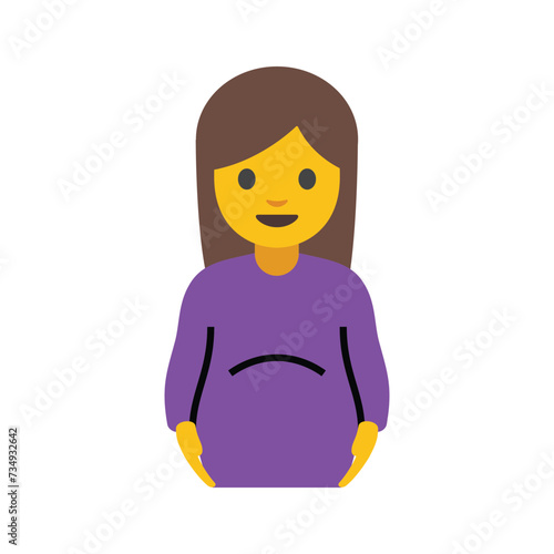 Pregnant Woman vector icon. Isolated  pregnant woman holding her round stomach emoji sticker design.