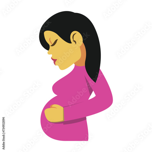 Pregnant Woman vector icon. Isolated  pregnant woman holding her round stomach emoji sticker design.