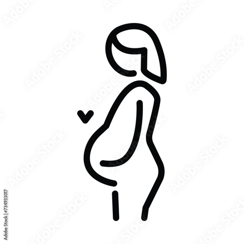 Pregnant Woman vector icon. Isolated  pregnant woman holding her round stomach emoji sticker design.