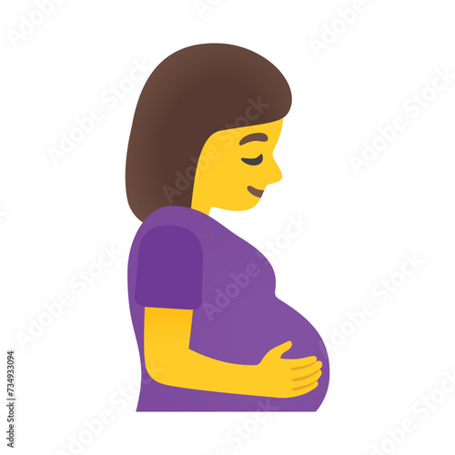 Pregnant Woman vector icon. Isolated  pregnant woman holding her round stomach emoji sticker design.
