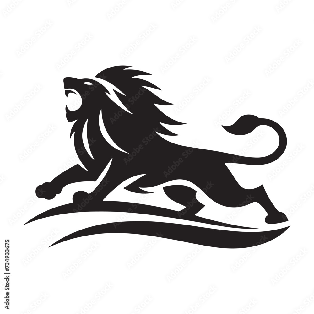 Obraz premium Furious Roar: Intense Vector Illustration Silhouette of an Angry Lion, Capturing the Ferocity and Power of the Fierce Predator.
