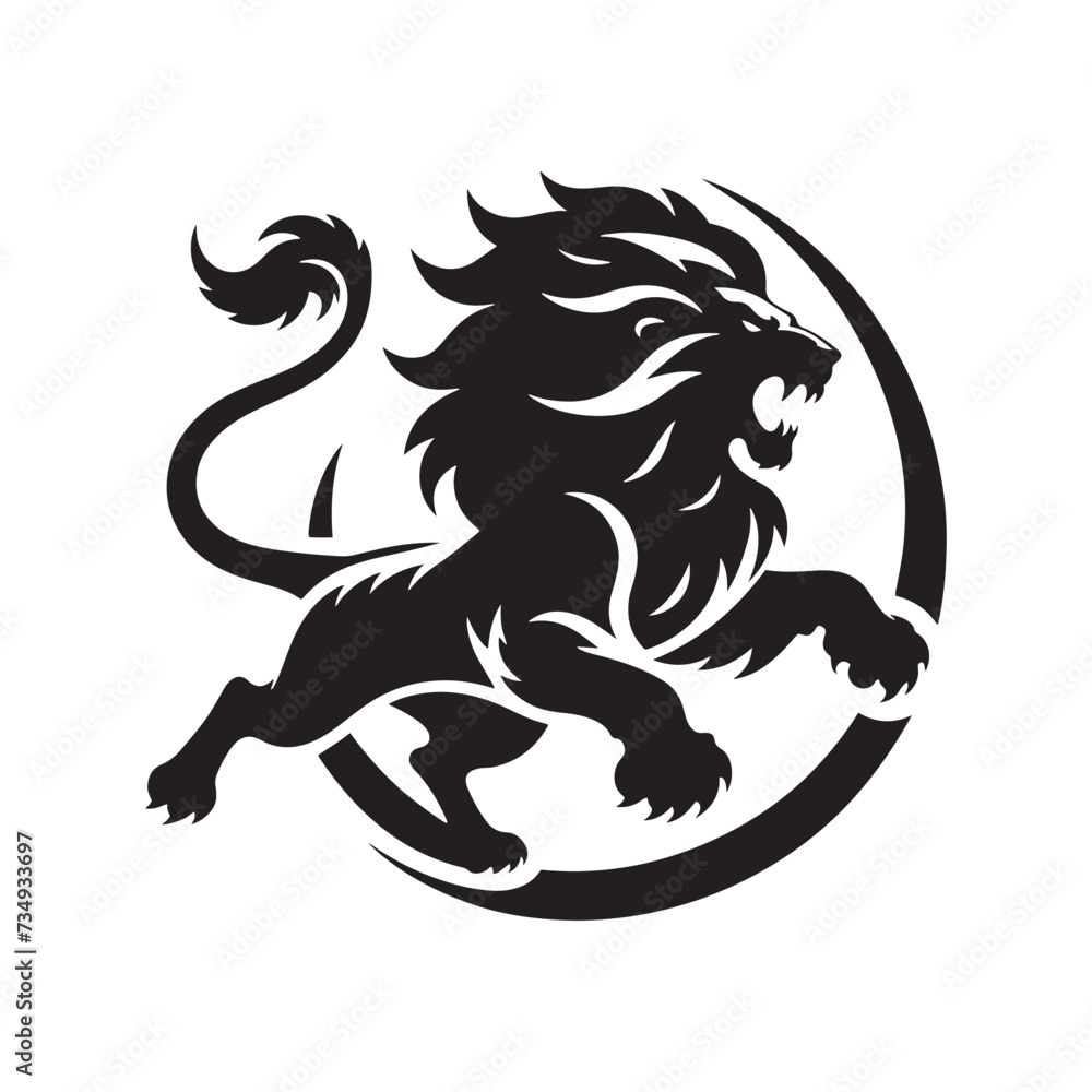 Furious Roar: Intense Vector Illustration Silhouette of an Angry Lion, Capturing the Ferocity and Power of the Fierce Predator.