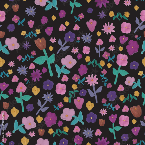 vectoriel fleurs colorées dessinées à la main avec des marqueurs à encre alcool, motif repété, parfait pour papier d'emballage, invitations, thé de cuisine, assiettes en papier, serviettes de table, p