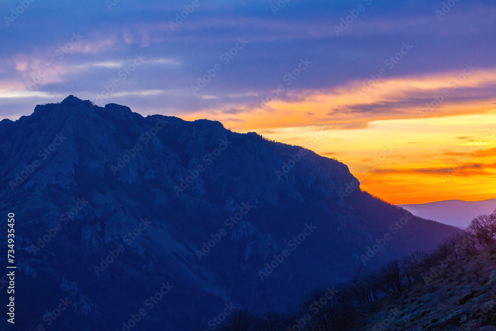 Beautiful natural landscape on sunset with mountains Beautiful natural landscape on sunset with mountains