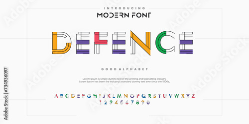 Defence Outline Double line monogram alphabet and tech fonts. Lines font regular uppercase and lowercase. Vector illustration. photo