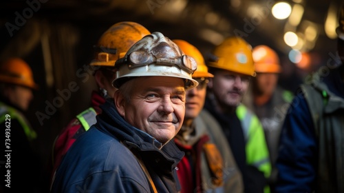 a man in a hard hat with other people in a tunnel